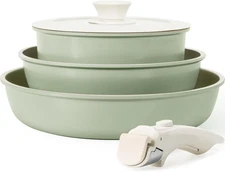 KIKCOIN Pots and Pans Set Nonstick, Ceramic Cookware Set Detachable Handle, Indu