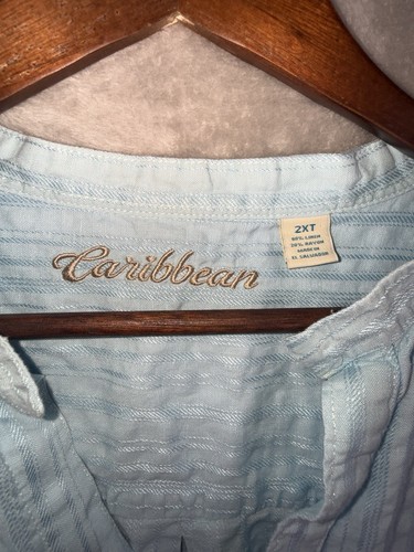 CARIBBEAN Light Blue Linen Blend BUTTON-UP SHIRT Mens Size 2XT - Picture 5 of 13