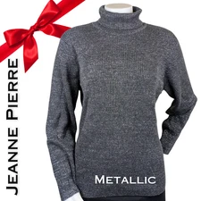 Jeanne Pierre Woman Turtleneck Sweater 2X Dark Gray Silver Sparkle Holiday 