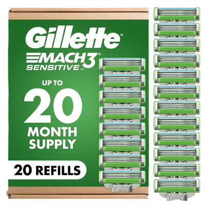 Gillette Mach3 Sensitive Men's Shaving Razor Blade Refills, 20 Count Pack