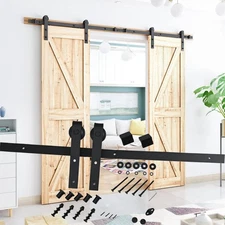 Black Finish lide Smoothly Sliding Barn Door Sturdy 10 FT Barn Door For Bedroom