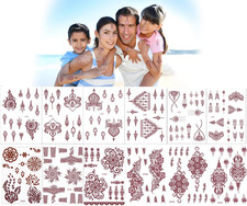 12 Sheets Henna Tattoos Temporary Stickers, 6Pcs Adult  6Pcs Kids Stickers Brow