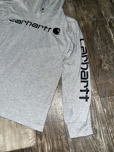 Carhartt Long Sleeve TShirt Youth Large Gray Hoodie Spell Out Graphic Logo - Picture 3 of 12