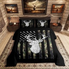 American Flag Comforter Set,Deer Hunting Down Comforter King,Army Green Milit...