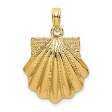 14k Yellow Gold Textured 2-D Scallop Shell Pendant