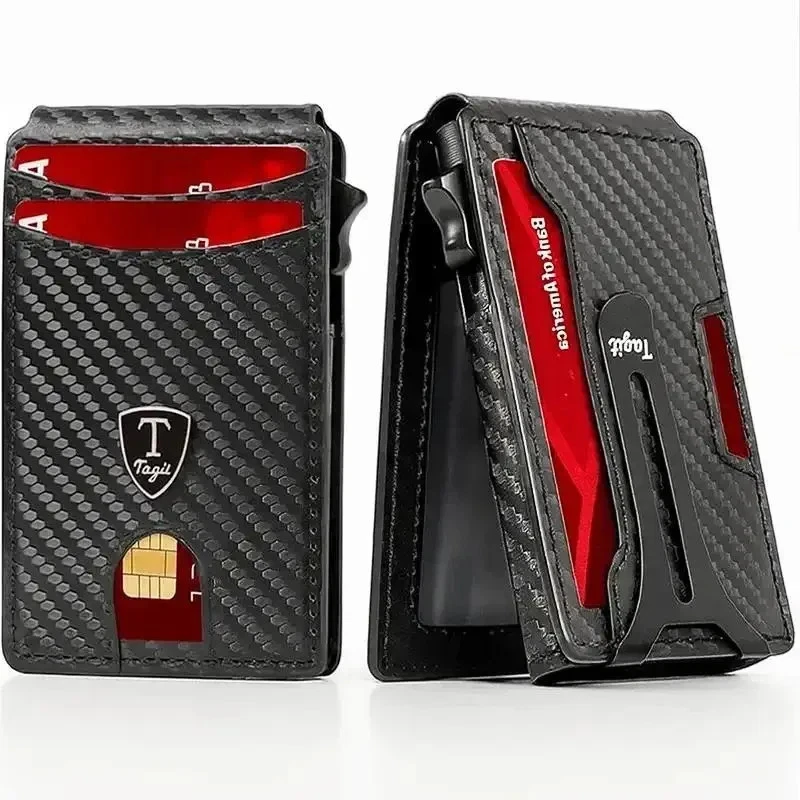 Portafoglio Uomo In Alluminio E Pelle Con Blocco RFID – Porta Carte Pop-up, Sottile, Capacità 15 Carte + Banconote - 3