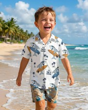 Kids Hawaiian Shirt Ocean Print Matching Family Beach Summer