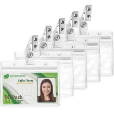 Clear Horizontal PVC ID Badge Holder with Metal Clip and Vinyl Neck Strap