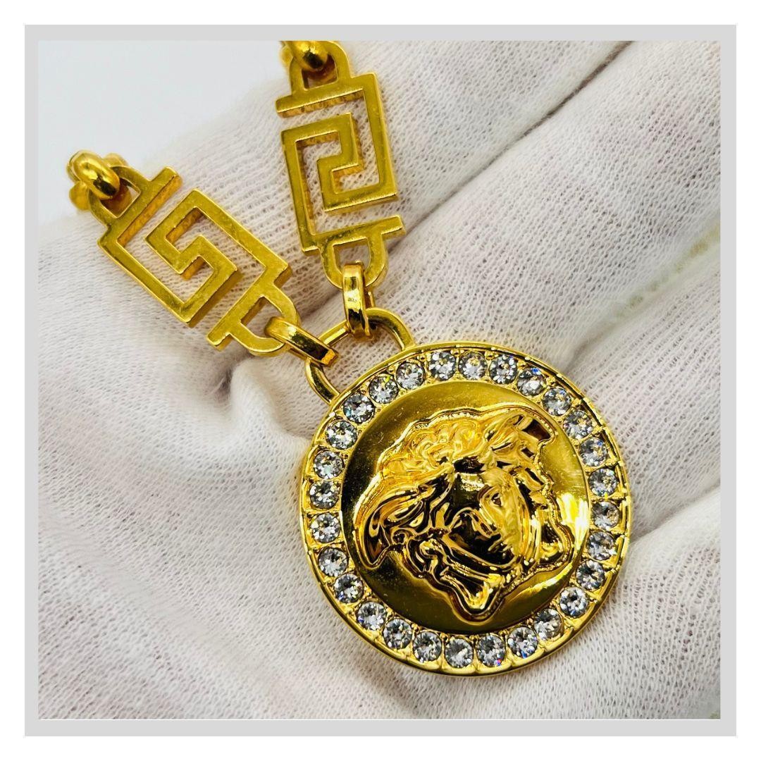 Versace Medusa Rhinestone Necklace Gold Metal Men's From