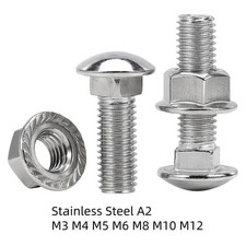 Stainless Steel A2 Carriage Bolts With Flange Nuts Cup Square Coachs Screws Set