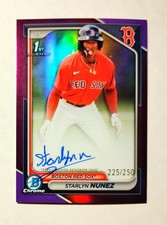 Starlyn Nunez 2024 1st Bowman Chrome AUTO PURPLE REFRACTOR 225/250 Red Sox RC T6