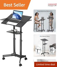 Portable Mobile Standing Desk Laptop Cart with Storage Adjustable Height