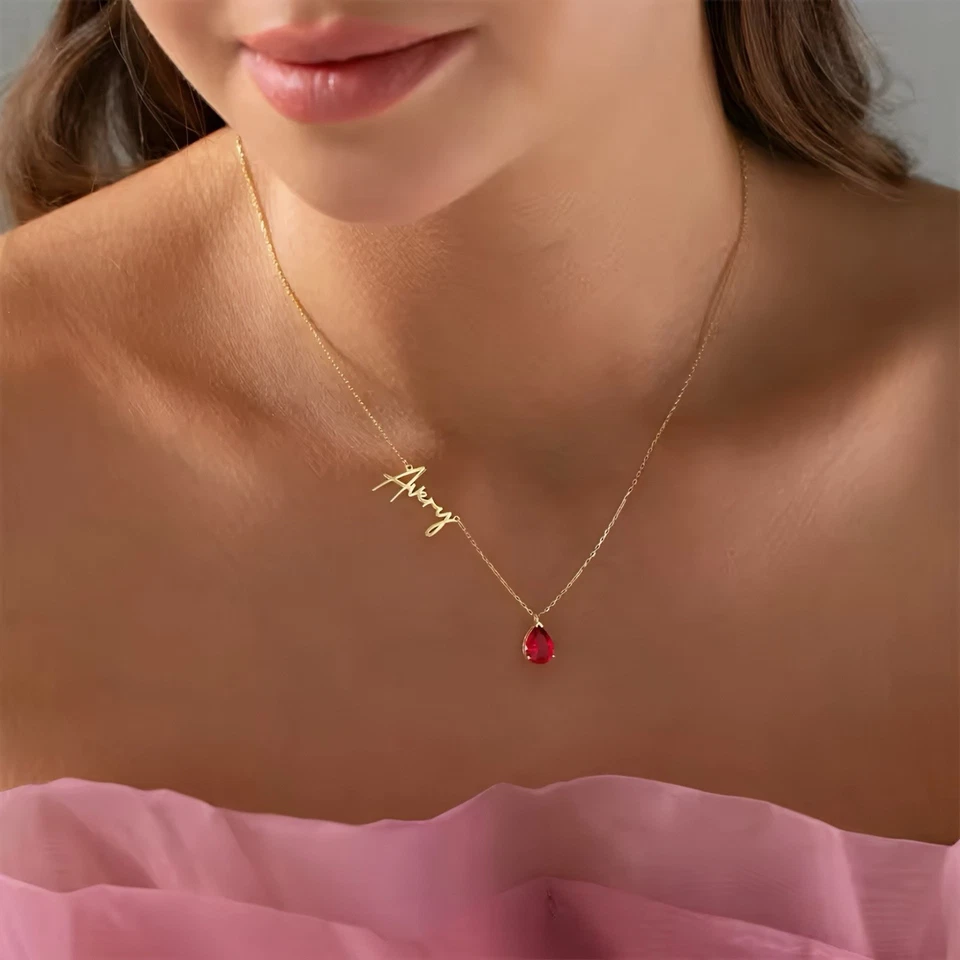 Personalisierte Namenskette mit Geburtsstein – Gold/Silber, Script, 40–45 cm - Bild 3 von 4