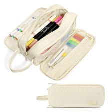 SUNEE Large Capacity Pencil Case with 3 8.46  3.54  2.16 inches, Beige