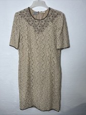Vintage Stenay Beaded Lace Cream Dress Wedding Bride Bachelorette Cocktail 14