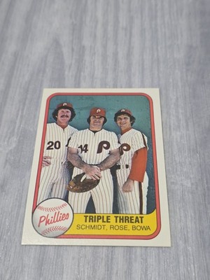 1981 Fleer - No Number on Back #645 Mike Schmidt, Pete Rose, Larry Bowa C639