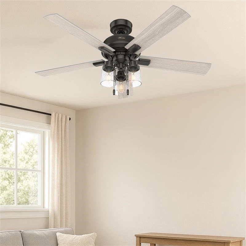 Ventilador Hunter 52 polegadas casual em bronze nobre ventilador de teto com corrente de puxar e luz - Imagem 2 de 4