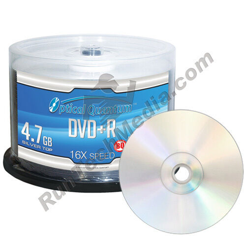 50 Optical Quantum 16x 4.7GB DVD+R Shiny Silver Blank Media Discs OQBQDPR16ST