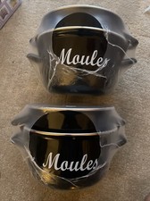 2 New French Style Black Enamel MOULES Mussel Steamers Lidded Pot Vintage look