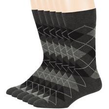 Men's Cotton 6 Pack Argyle Dress Comfortable Pattern Socks Large 10-13 Charcoal