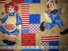 VINTAGE RAGGEDY ANN/ANDY PATCHWORK COTTON FABRIC - ONE YARD 36"X45"