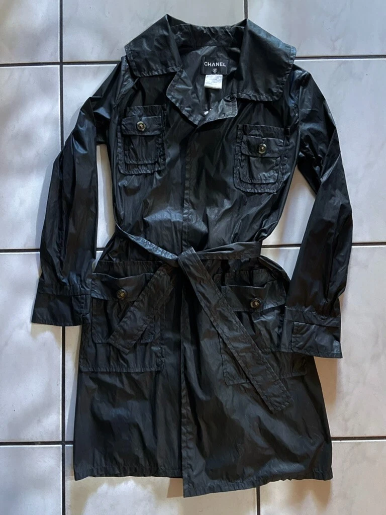 CHANEL Trench Nero Cappotto Pioggia Over Coat 40 CC BOTTONI