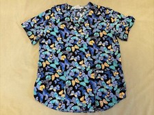 Cherokee Scrub Top Medium Womens Butterfly Print Spring 100 Cotton Tie Back