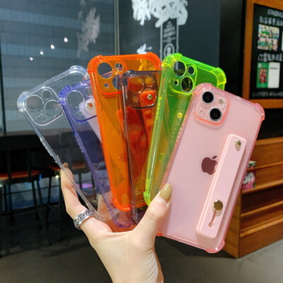 Fluorescent Hand Strap Soft Case Cover For iPhone 16 15 14 13 12