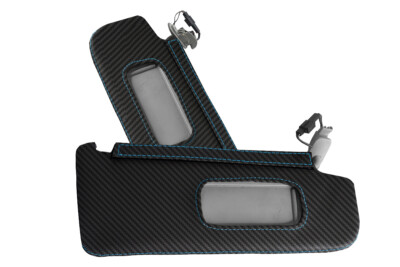 Sunvisors Cover Skin Carbon Fiber for Volkswagen Jetta 1999-2004 Blue Stitch