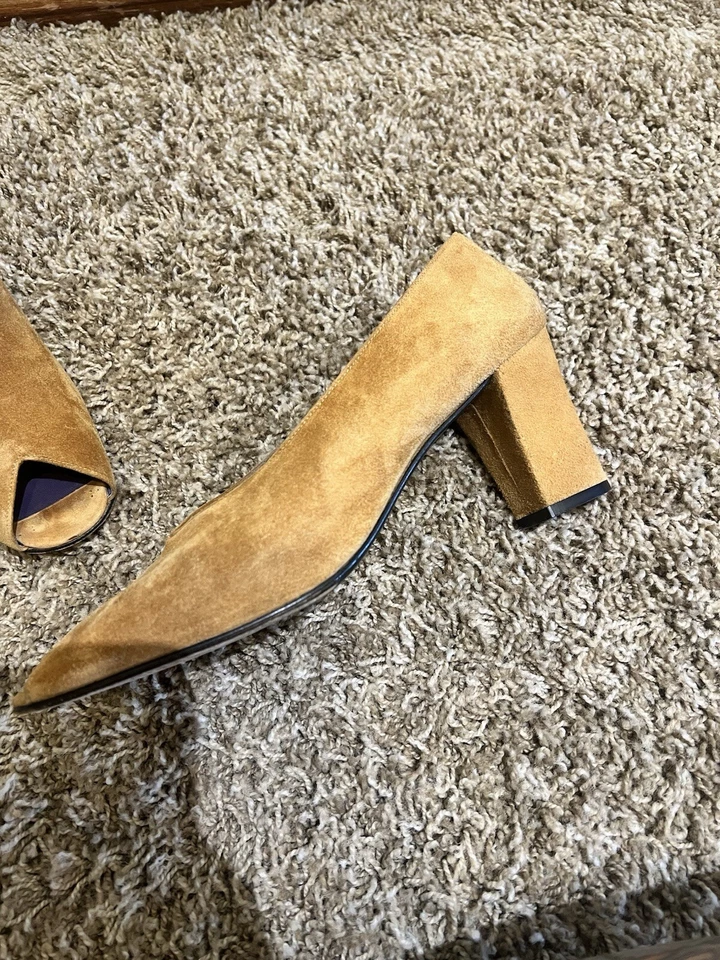 Margaret Jerrold Vintage Brown Suede Block Heel Size 9 Narrow Made In Italy - Image 4 of 4