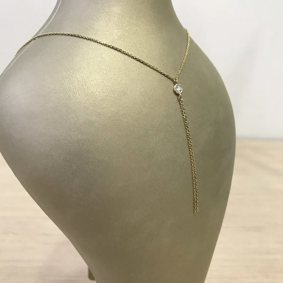 Collar solitario Lariat de oro amarillo macizo de 14 k con diamantes Best Seller Foto 4 de 4