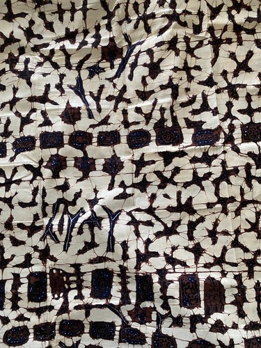 New VINTAGE Cotton Batik FABRIC Geometric Cream Brown Black 38" x 2 yards 8"