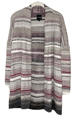 $168 NIC + ZOE SUNSET STRIPE CHENILLE LONGLINE OPEN KNIT CARDIGAN Sz M