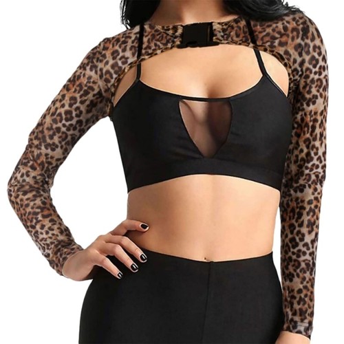 Women Sheer Mesh Rave Crop Top Long Sleeve Shrug Fishnet Cover Up with Buckle - Picture 23 of 32