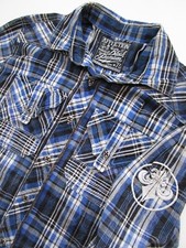 Mens Medium Affliction Black Premium Live Fast button shirt embroidered blue