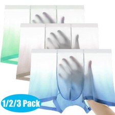 Mens Ice Silk See Through Comfort Trunk Underwear Super Thin Pouch Boxer Briefs