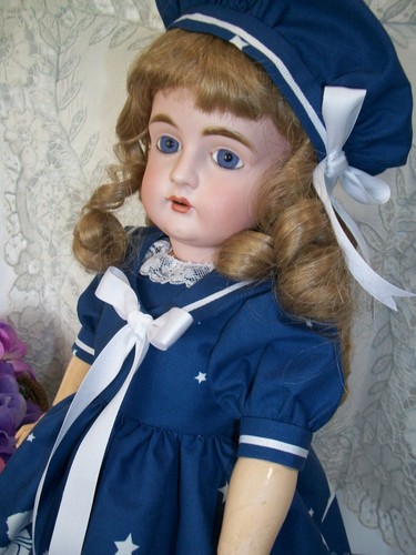 18" antikes Puppen Matrosen Kleid "Sandburgen" Vintage Marine Stoff Kestner - Bild 7 von 8