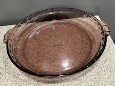 Vintage PYREX 10” Cranberry Glass Fluted Pie Pan #229 Crimped Deep Dish Plate