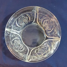 Kig Indonesia Vintage Clear Heavy Glass Ashtray with Frosted Roses 6”  