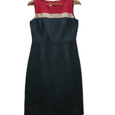 Talbots Dress Silk Sheath Womens 4 Color Block  Sleeveless Lined  Black