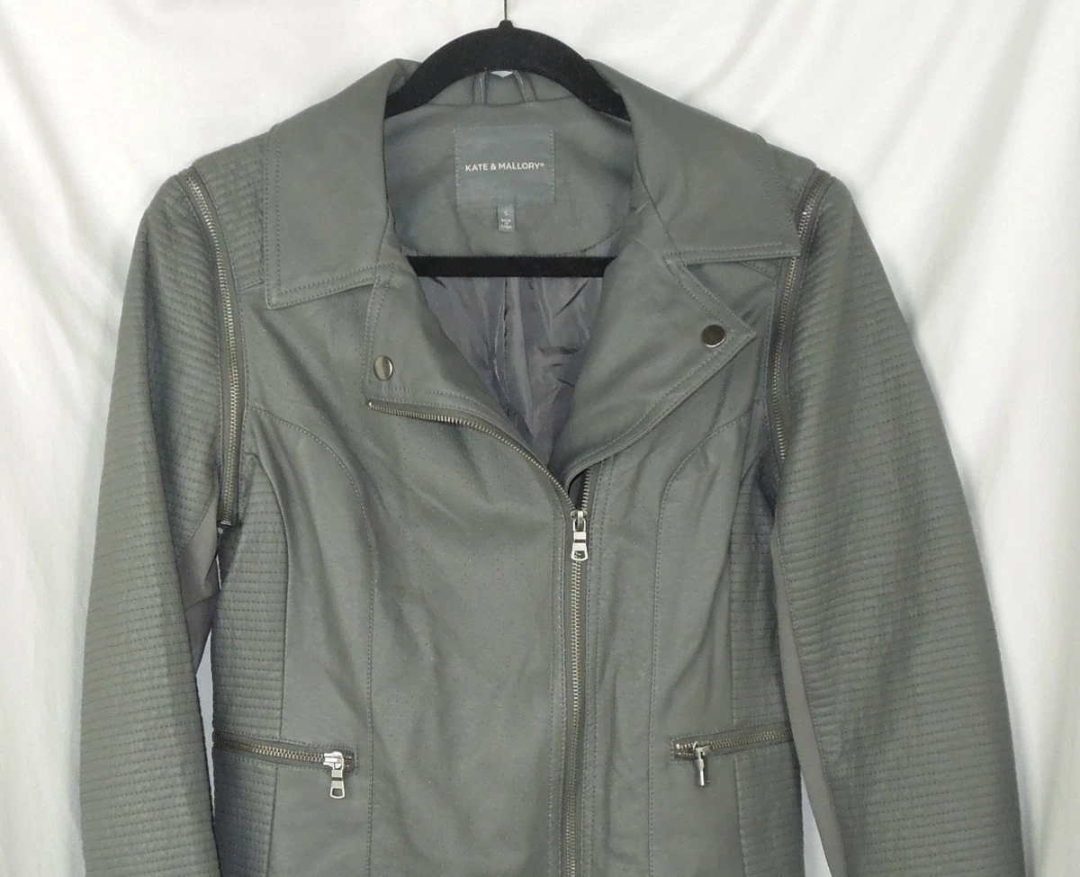 Women s Kate Mallory Gray Faux Leather Motorcycle Style Jacket Size S