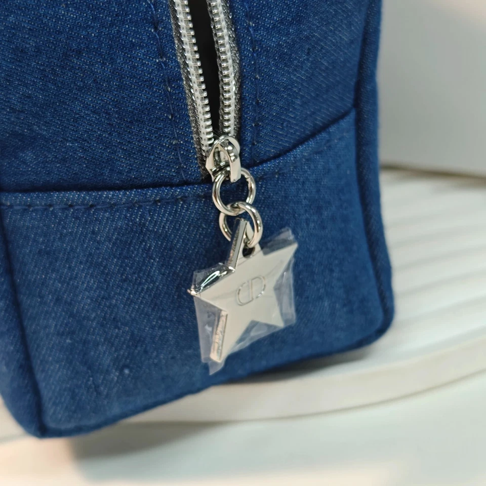 Новый! Christian Dior джинсовой ткани синий косметический макияж молнии сумка мешок застежки - Изображение 4 из 4