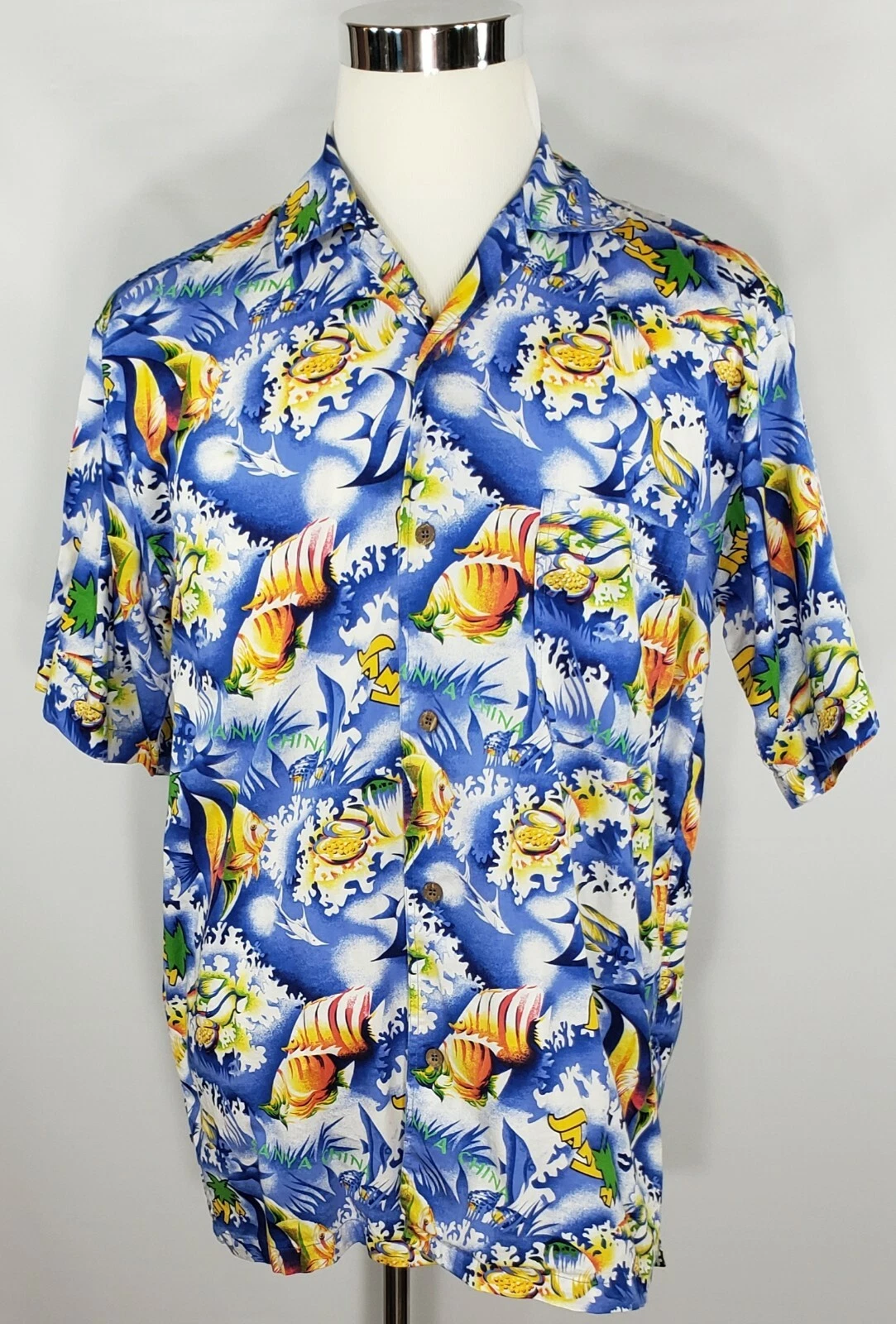 Seniya - Sonya China Blue Short Sleeve Hawaiian Print Reef Fish Shirt - L to XL