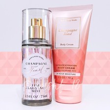 Bath  Body Works 2pc CHAMPAGNE TOAST Mist Body Cream Travel GIFT SET FREE SHIP