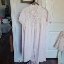 Vintage 60s Nightgown Shift Petal Pink Lace Ribbon Embroidered Bows Cap Sleeves