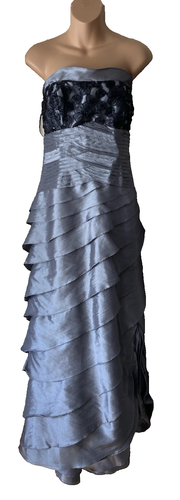 CM Couture Satin Formal & Lace Dress & Bolero Jacker Size 12 Silver & Black - 第 5/12 張圖片