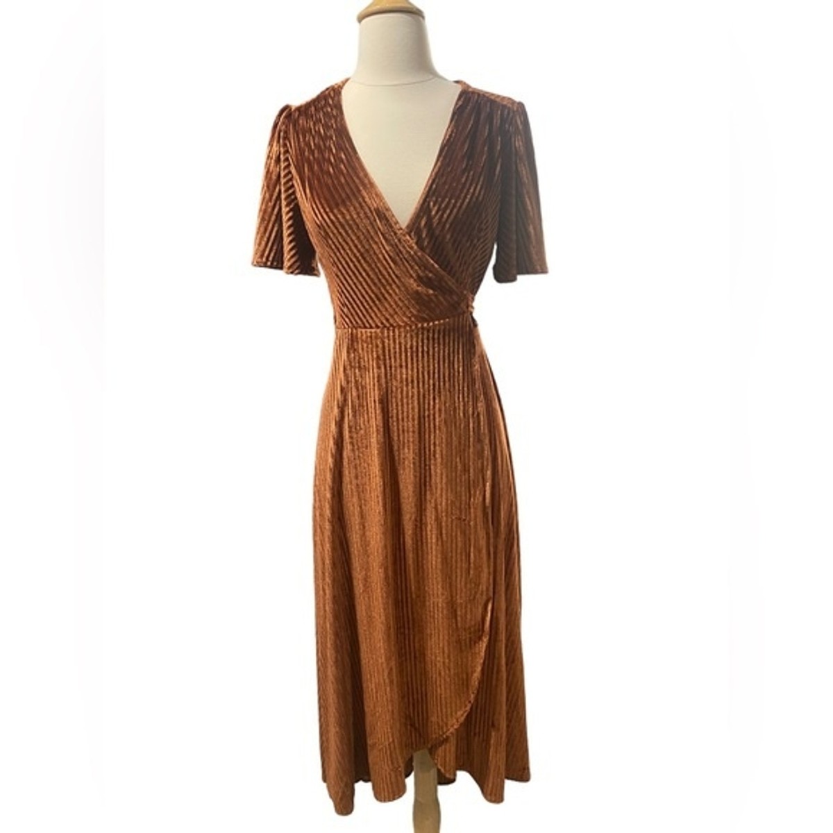 Simplee Shimmer Brown Butterfly Sleeve Hi/Lo Wrap Dress-size SM | eBay