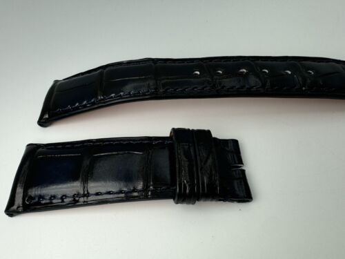IWC 22mm Santoni Crocodile Leather Dark Blue Curved Strap 22-18 Deployant A67699 - Picture 2 of 8