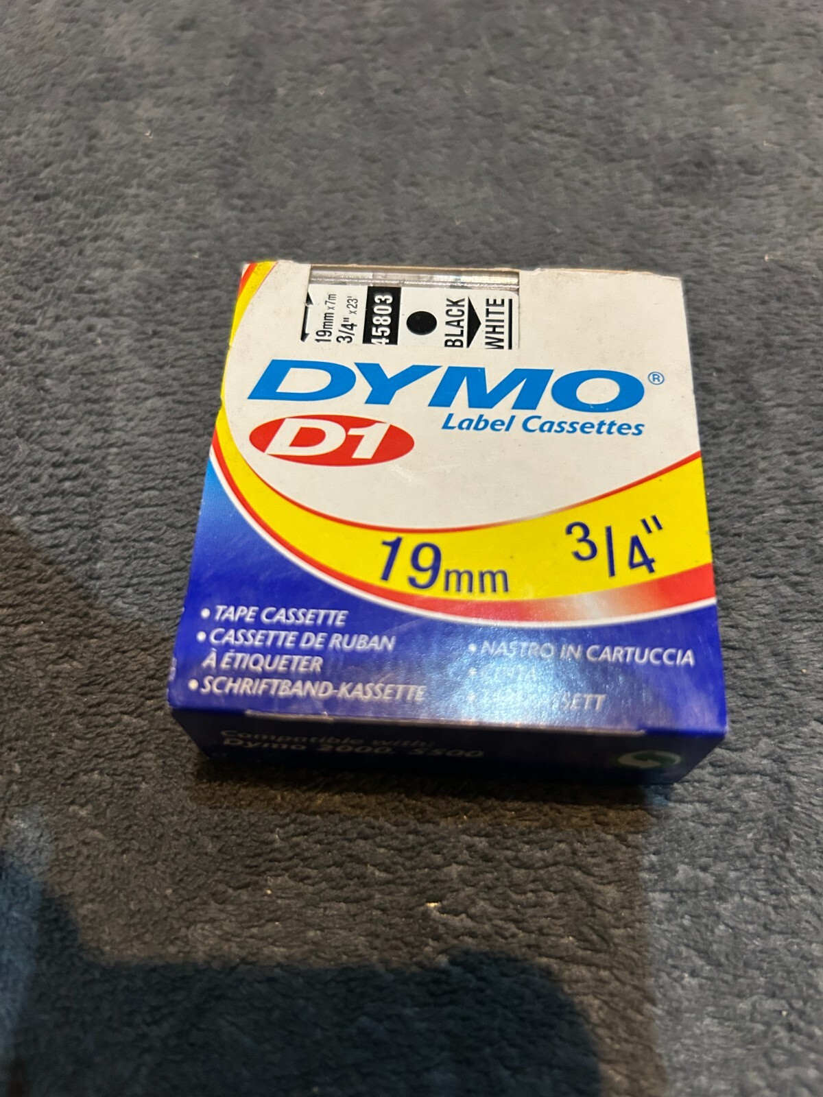 Dymo D1 Tape for Electronic Labelmakers 19mmx7m Black on White Ref 45803