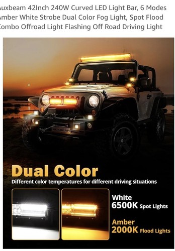 AUXBEAM 42"Inch Curved LED Work Light Bar 6 Mode Amber+White Strobe Driving Lamp - Picture 5 of 10